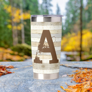 Rustikales Holz und Buchstabe Thermobecher