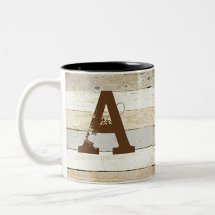 Rustikales Holz und Buchstabe Zweifarbige Tasse