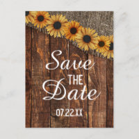 Rustikales Holz und Burlap Sonnenblume Save the Da