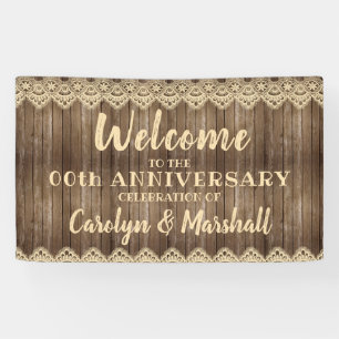 Rustikales Holz und Creme Lace Jubiläum Banner
