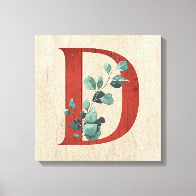 Rustikales Holz und Eukalyptus Letter D Leinwanddruck (Vorderseite)