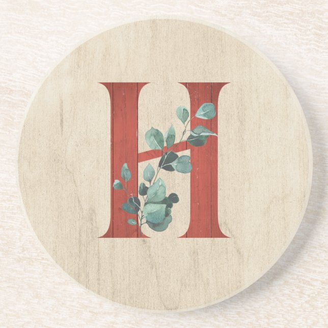 Rustikales Holz und Eukalyptus Letter H Getränkeuntersetzer (Vorne)