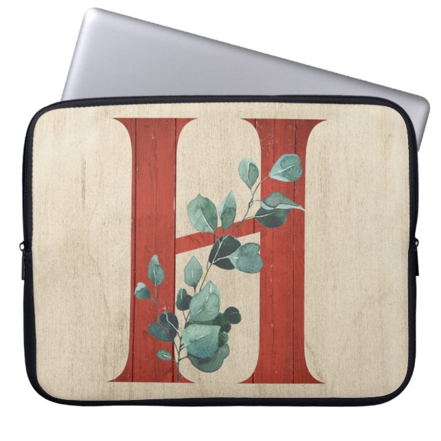Rustikales Holz und Eukalyptus Letter H Laptopschutzhülle (Vorderseite)
