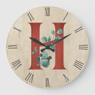 Rustikales Holz und Eukalyptus Letter H Large Cloc Große Wanduhr