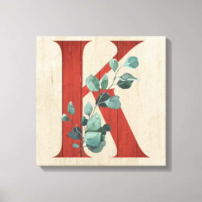 Rustikales Holz und Eukalyptus Letter K Canvas Pri Leinwanddruck (Vorderseite)