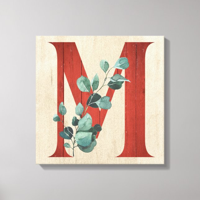 Rustikales Holz und Eukalyptus Letter M Canvas Pri Leinwanddruck (Vorderseite)
