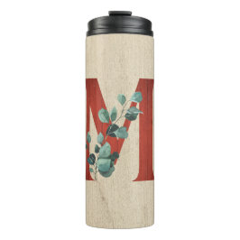 Rustikales Holz und Eukalyptus Letter M Thermosbecher