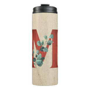 Rustikales Holz und Eukalyptus Letter M Thermosbecher