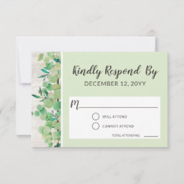 Rustikales Holz und Eukalyptus Wedding UAWG RSVP Karte