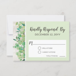 Rustikales Holz und Eukalyptus Wedding UAWG RSVP Karte