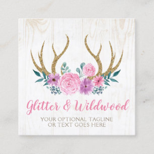 Rustikales Holz und Floral Antlers Boutique Social Quadratische Visitenkarte