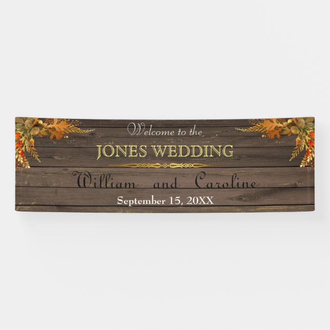Rustikales Holz- und Gold-Hochzeitsbanner Banner (Horizontal)