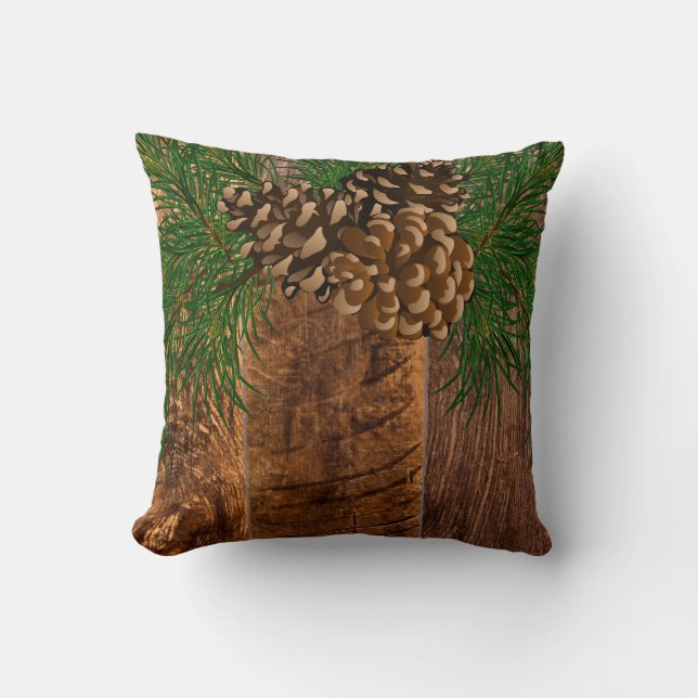 Rustikales Holz und Kiefernzapfen Kissen (Vorderseite)