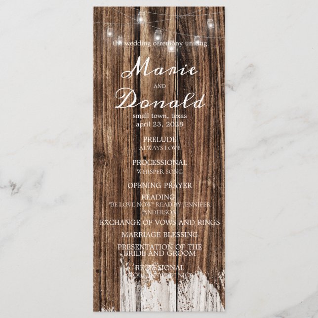 Rustikales Holz und Lanterns Hochzeit Programm (Vorderseite)