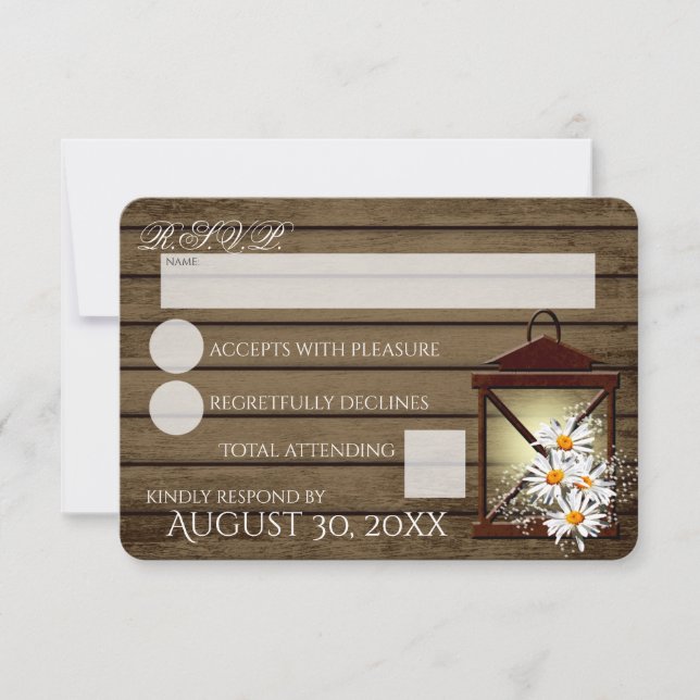 Rustikales Holz und Laternenreaktion RSVP Karte (Vorderseite)