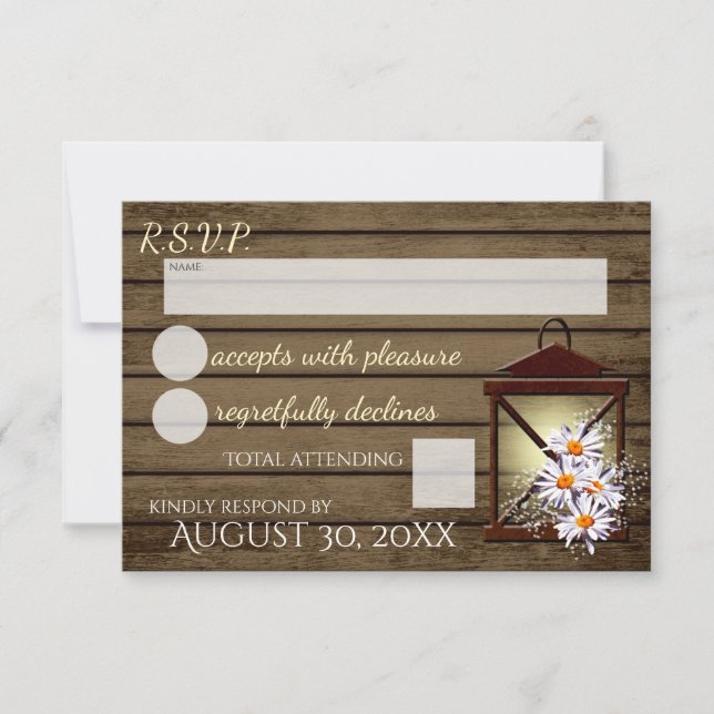 Rustikales Holz und Laternenreaktion RSVP Karte (Vorderseite)