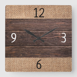 Rustikales Holz-und Leinwand-Bauernhaus Quadratische Wanduhr