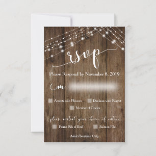 Rustikales Holz und Leuchten UAWG mit Menüoptionen RSVP Karte
