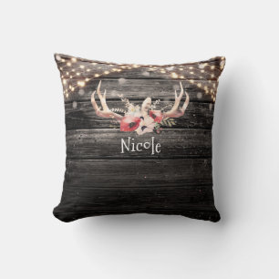 Rustikales Holz und Lichter Blumenantler Boho Chic Kissen