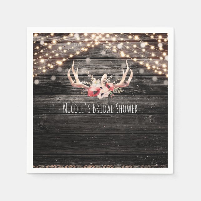 Rustikales Holz und Lichter Blumenantler Boho Chic Serviette (Vorderseite)