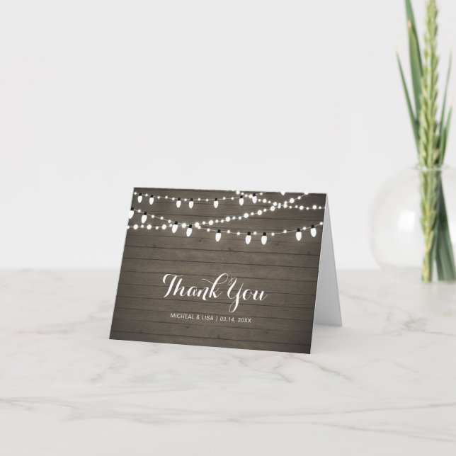 Rustikales Holz und Lichter Hochzeit / Party Danke (Vorderseite)