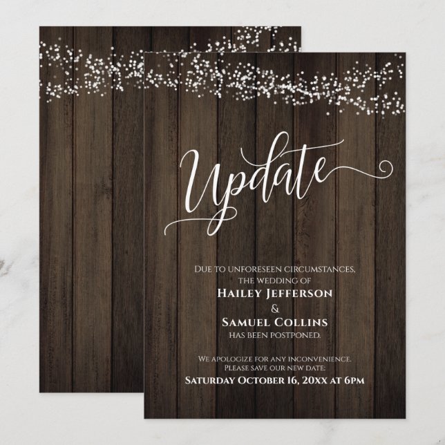 Rustikales Holz und Lichter - Hochzeitskarte aufge Einladung (Vorne/Hinten)