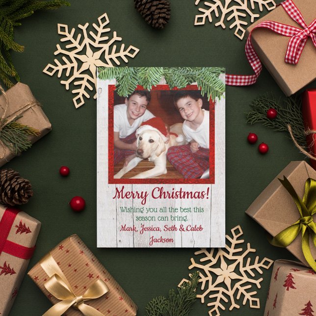 Rustikales Holz und Pine Foto Weihnachtskarte Einladung (Von Creator hochgeladen)