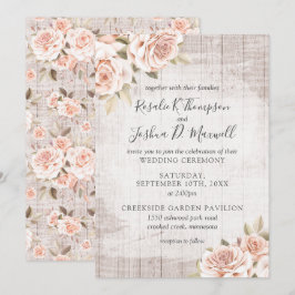 Rustikales Holz und romantische Rose Shabby Chic H Einladung