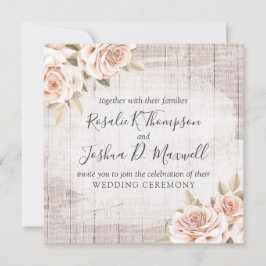Rustikales Holz und romantische Rose Shabby Chic H Einladung