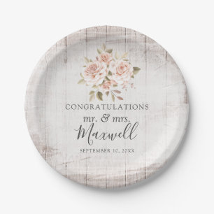 Rustikales Holz und romantische Rose Shabby Chic H Pappteller