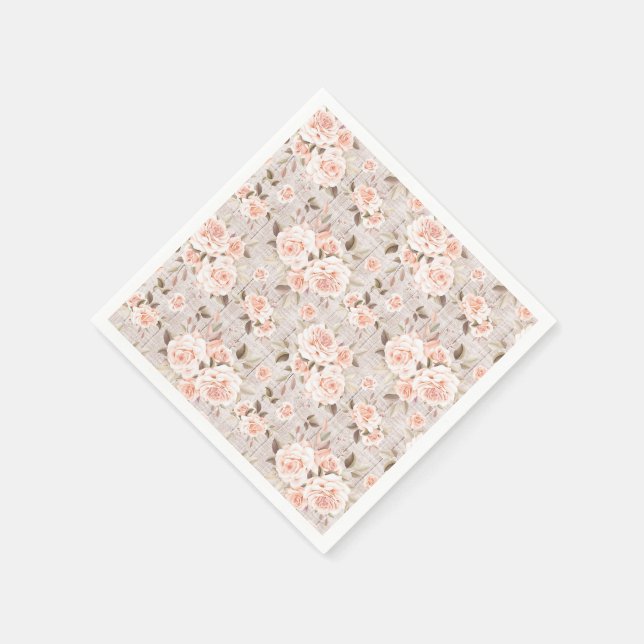 Rustikales Holz und romantische Rose Shabby Chic H Serviette (Ecke)