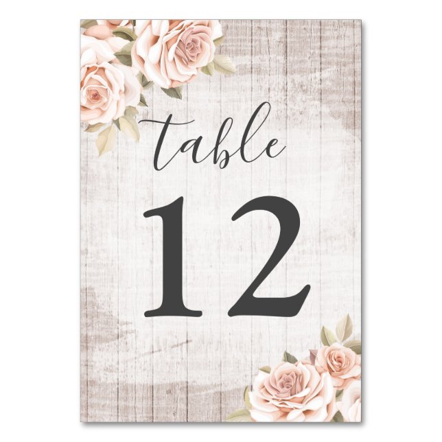 Rustikales Holz und romantische Rose Shabby Chic H Tischnummer (Vorderseite)