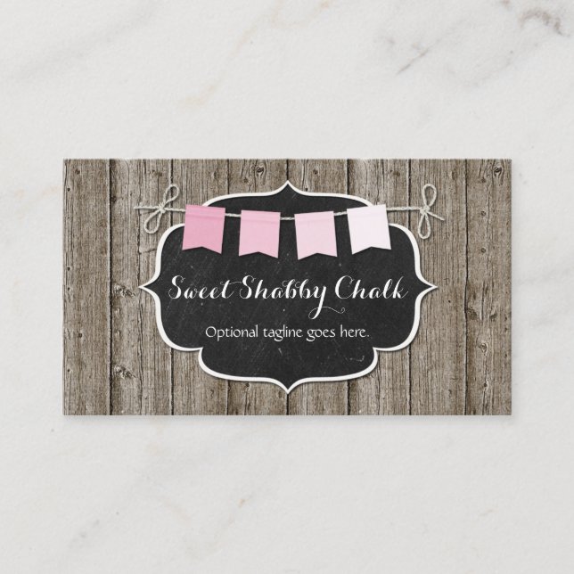 Rustikales Holz und Shabby Chic Khalkboard Pink Bu Visitenkarte (Vorderseite)