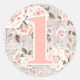 Rustikales Holz und Shabby Chic Rose 1. Geburtstag Runder Aufkleber