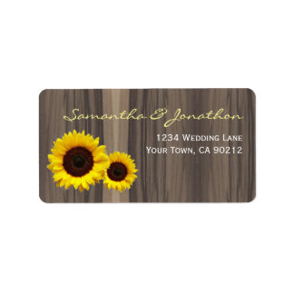 Rustikales Holz und Sonnenblumen Adressaufkleber