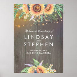 Rustikales Holz und Sonnenblumen Begrüßungszeichen Poster