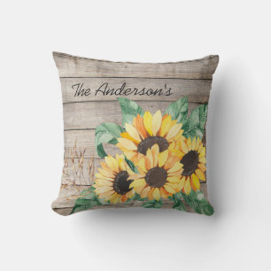 Rustikales Holz und Sonnenblumen Kissen