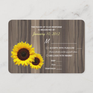 Rustikales Holz und Sonnenblumen UAWG mit Menüopti RSVP Karte