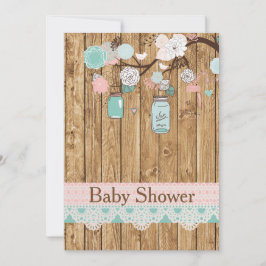 Rustikales Holz und Spitzen-Babydusche Einladung