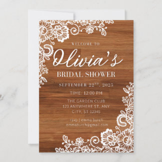 Rustikales Holz und Spitzen Bridal Dusche Einladun Einladung