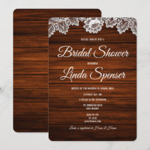 Rustikales Holz und Spitzen Bridal Dusche Einladun
