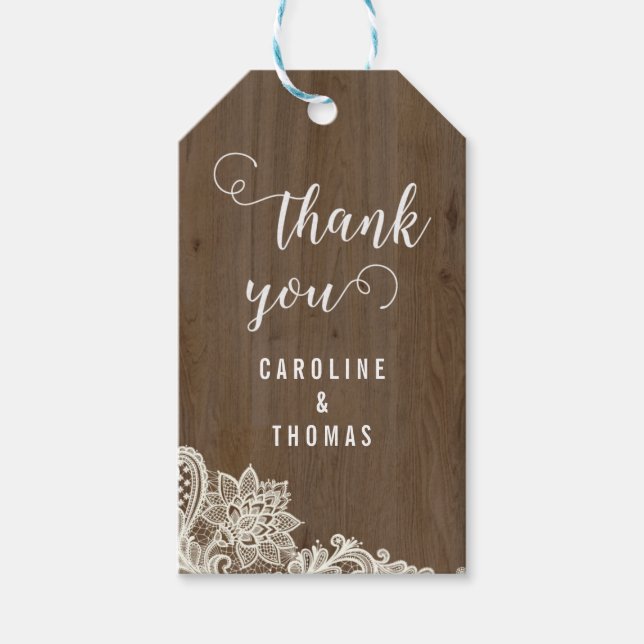 Rustikales Holz und Spitzen-Geschenketikett Geschenkanhänger (Vorderseite)