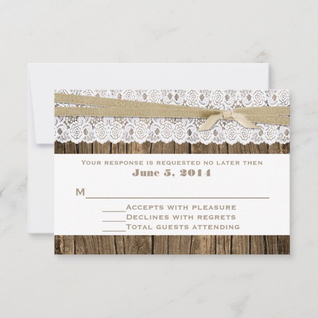 Rustikales Holz- und Spitzen-Hochzeitskarte RSVP Karte (Vorderseite)