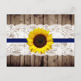 Rustikales Holz und Spitzen mit Sonnenblumen Hochz RSVP Karte