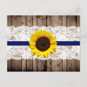 Rustikales Holz und Spitzen mit Sonnenblumen Hochz RSVP Karte