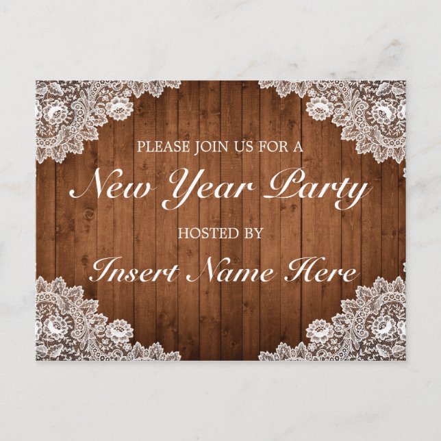 Rustikales Holz und Spitzen Neujahr Einladung Post (Vorderseite)