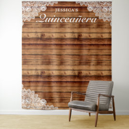 Rustikales Holz und Spitzen Quinceañera Foto Hinte Wandteppich