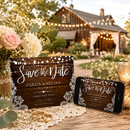 Rustikales Holz und Streichellichter Hochzeit Save The Date
