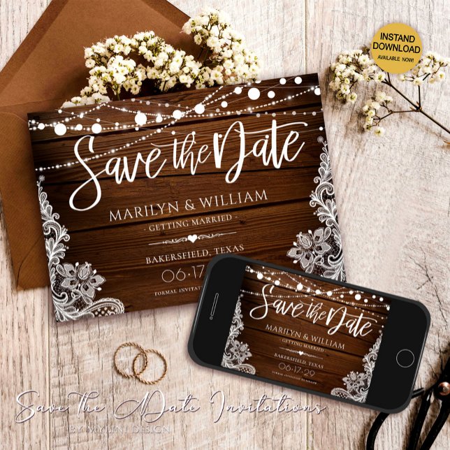 Rustikales Holz und Streichellichter Hochzeit Save The Date (Von Creator hochgeladen)