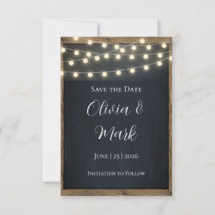 Rustikales Holz und Streichleuchten Save the Date  RSVP Karte